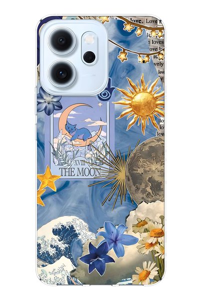 FLAMENKO Oppo Reno 14F Compatible Moon Sun Vintage Sky Pattern Transparent Ph...