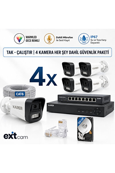 KARER 4'lü ULTRA HD Serisi 5MP IP Kamera Paketi: Sesli & Renkli Gece Görüşlü ...