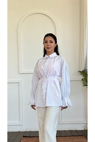 KEVRA Waist-Tied Ruffle Sleeve Design Shirt