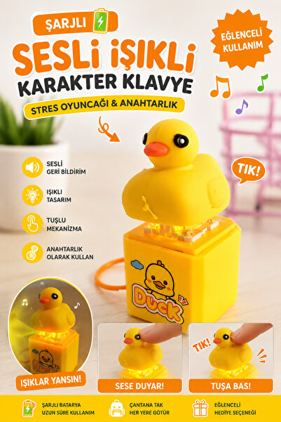 yekta Şarjlı Sesli Işıklı Karakter Klavye Stres Oyuncağı Fidget Anahtarlık