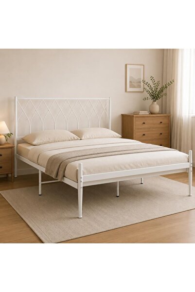 SAHABA Metal Platform Bed with High Headboard, Space Saving, Noise Free White...