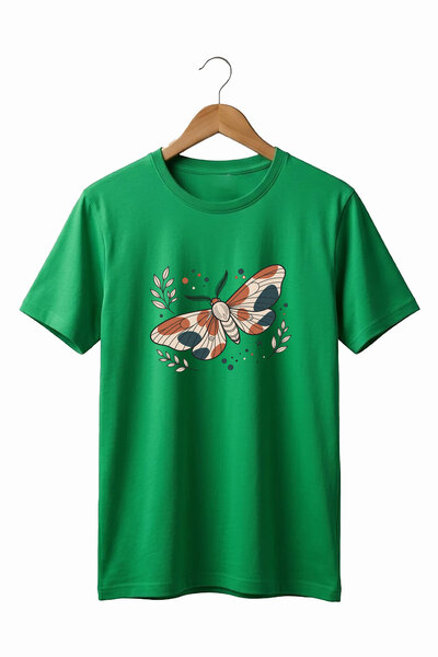 The Baski Butterfly Pattern Printed 100% Cotton Crew Neck Women's Men's Basic...