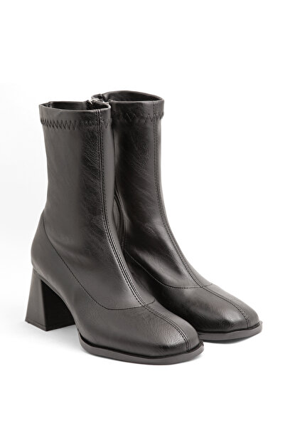 RoseVeno Women's Black Blunt Toe Stretch Tpu Sole Heeled Boots