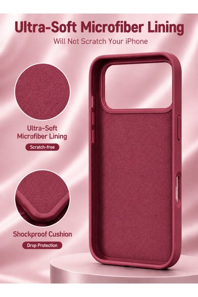 VR CREATIVE Apple iPhone 17 Pro Max Liquid Silicone Protective Case Cover with Microfiber Lining, Slim Shockproof Soft TPU Back Cover - Burgundy