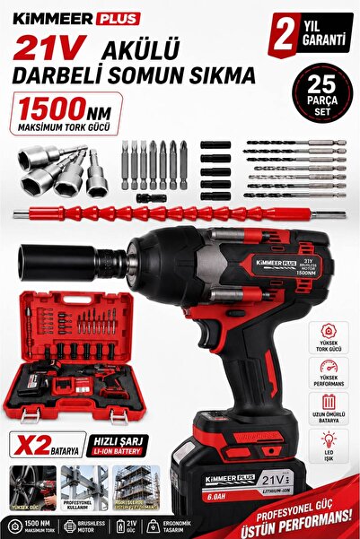 LUNAX 15 PİLLİ 2 ADET BATARYA 21V KÖMÜRSÜZ 1500NM TORKLU 1/2 ŞARJLI SOMUN SÖKME