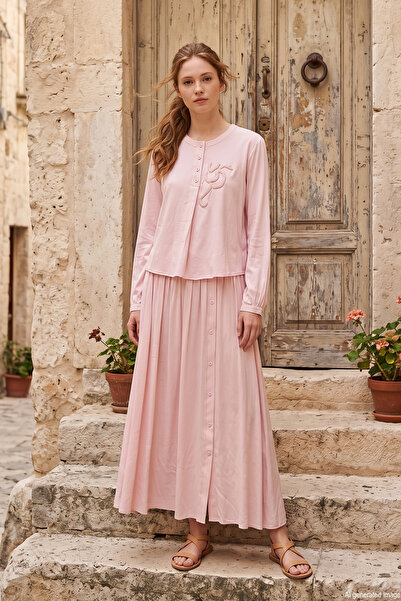 Ceremony Crystal Embellished Skirted Modal Suit 918 Pink