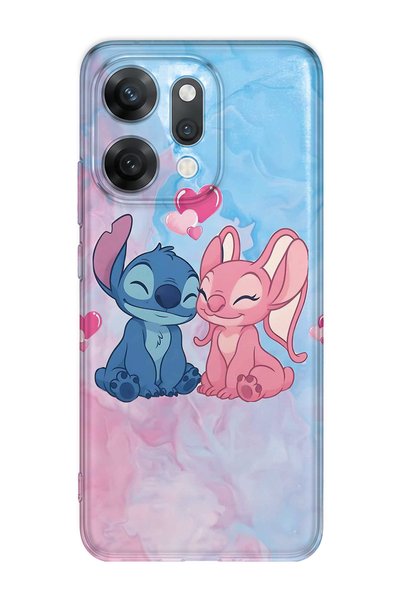 FLAMENKO Oppo Reno 14 Compatible Stitch Angel Patterned Transparent Phone Case