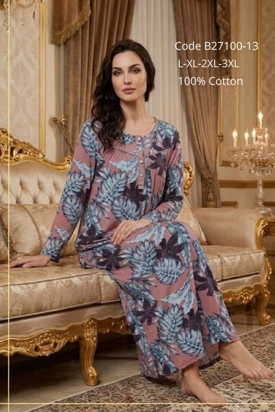 big mama Primum Cotton Plus Size Printed Rink Viscose Mother Nightgown - Rela...