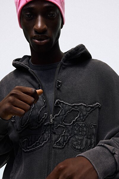 Bershka Yıkamalı fermuarlı kapüşonlu sweatshirt
