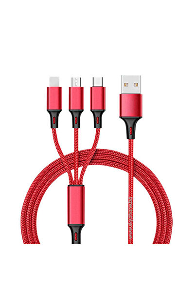 Xo Cablu de date USB-C la Lightning la Micro-USB la USB-A, 1,2 m - roșu