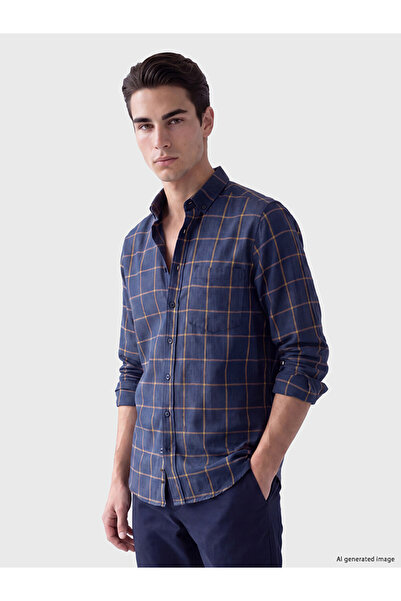 LC Waikiki Rmz Gi̇yi̇m Farkiyla Standard Fit Checkered Embroidered Men's Shirt