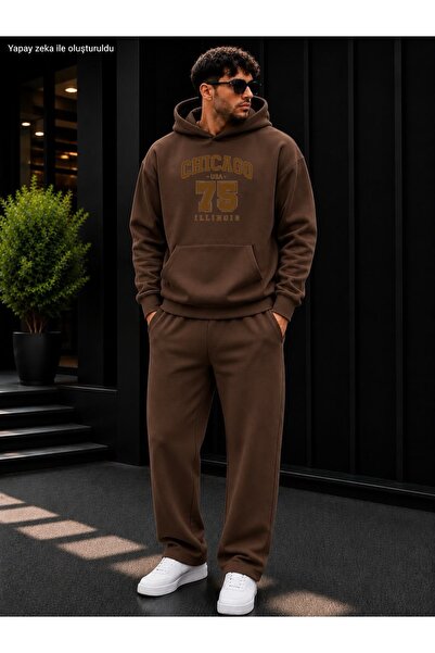 caddekombin Men's Chicago 75 Printed Tracksuit Set / Hooded Sweatshirt with K...