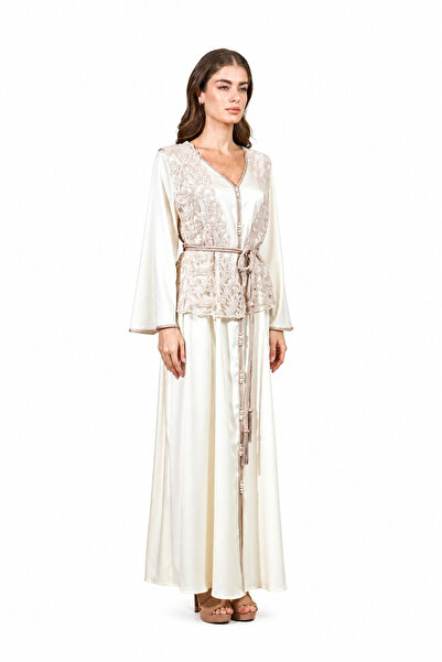ELEGANZA LA MODE Off White, Beige Moroccan Kaftan – ELM M 664