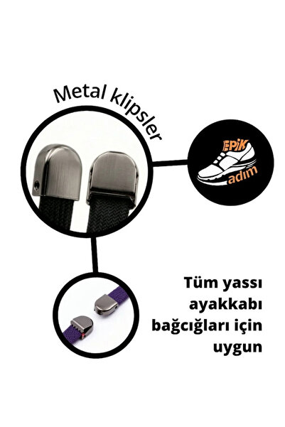 EPİK ADIM 10'lu Yedek Gümüş Metal Renk Klips - Yassı Bağcık Uyumlu