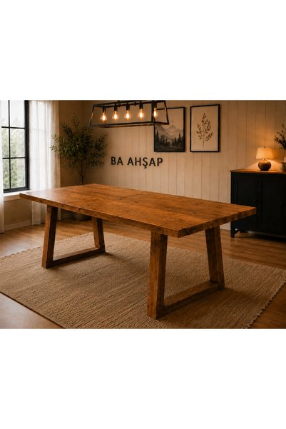 BA AHŞAP Ceviz Renkli Doğal Çam Ahşap Yemek Masası 80x100_DD1-01