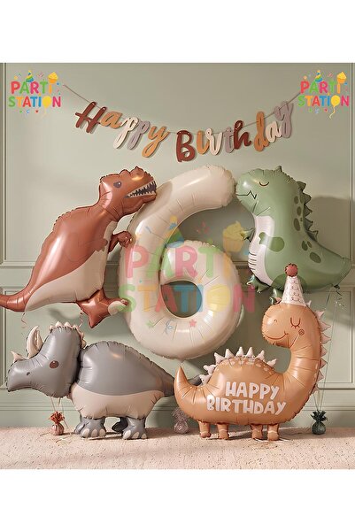 Parti Station Retro Dinosaur Concept Age 6 - 6-Piece Extra Large Birthday Bal...