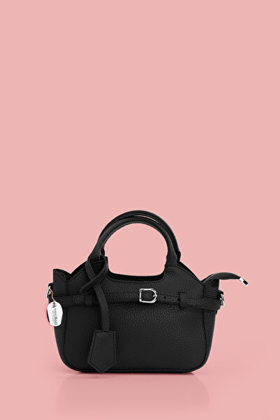 westbag Women's Black Textured Faux Leather Hand and Shoulder Bag with Metal ...