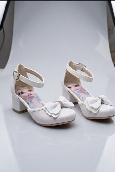 sanya kids White Girls' Character-Embellished Heel-Held Evening Shoes