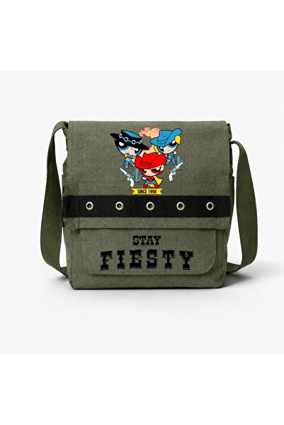 Minga London Khaki Stay Fıesty Printed Round Eyelet Messenger Bag