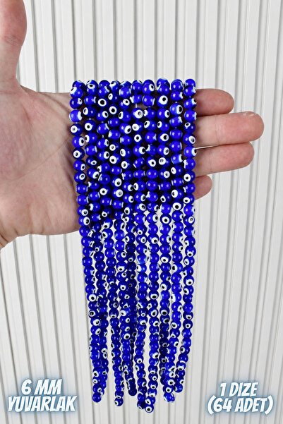 Mortex 6 mm Blue Colored Round Glass Evil Eye Bead String - 1 String (64 Piec...
