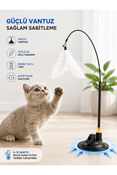 BATBAT Kedi Oltası Oyuncağı Vantuzlu Tüylü Çıngıraklı Esnek Yaylı İnteraktif ...