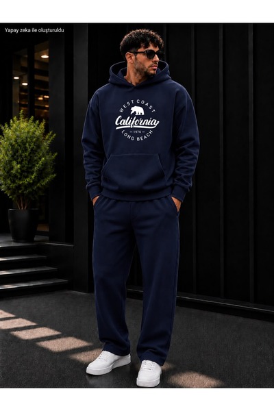 caddekombin Men's California West Coast Bear Printed Tracksuit Set / Hooded K...