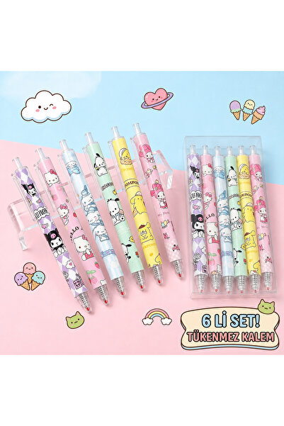 synshop 6-Piece Kawaii Kuromiii Cinnamorolll Melodii Patterned Ballpoint Pen ...