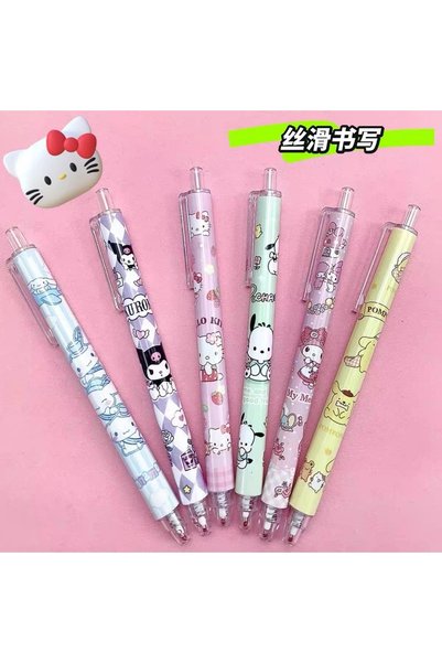 synshop 6’lı Kawaii Kuromiii Cinnamorolll Melodii Desenli Tükenmez Kalem Seti Basmalı Sevimli Kalem Okul Kırtasiye Ofis İş Jel Tükenmez Kalem