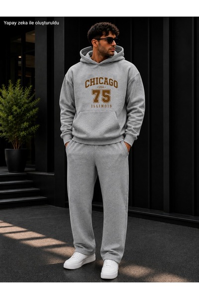 caddekombin Men's Chicago 75 Printed Tracksuit Set / Hooded Sweatshirt with K...