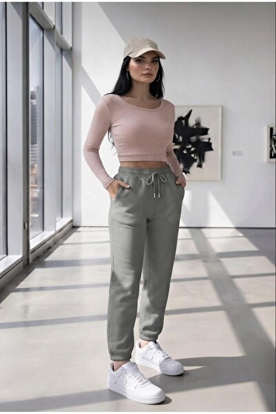 stg spor toptan giyim Γυναικείο παντελόνι φόρμας Nardo Grey Jogger με ψηλή μέ...