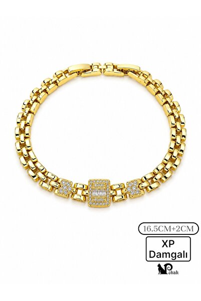 POKAK Xuping Jewelry 14K Altın Kaplama Kalp ve Kare Baget Taşlı Kordon Bilekl...