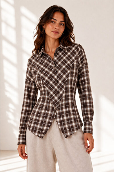 Manche Plaid Patterned Women's Shirt with Belted Waist