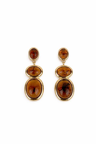 New Obsessions Oval Kehribar Taş Sıralı Küpe
