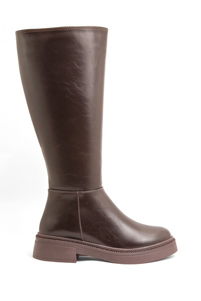 RoseVeno Women's Brown Thick Sole Zippered Below the Knee Boots