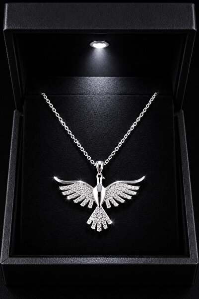 ÇEKİRDEK JEWELRY 925 Ayar Gümüş Zirkon Taşlı Anka Kuşu Kolye – Işıltılı Kanat...