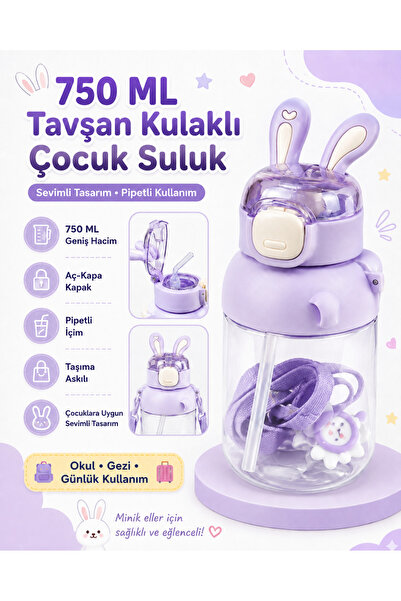 kruxon Rabbit Ear Themed 750ml Children's Water Bottle
