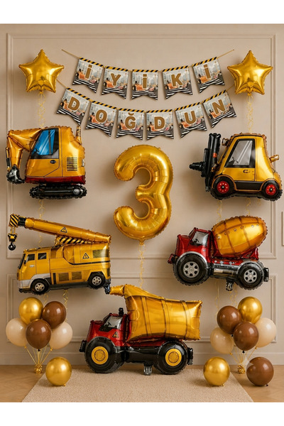 ALYA PARTİ 20 PARÇALI İnşaat Temalı Doğum Günü Balon Seti 3 Yaş | 6'lı İş Mak...