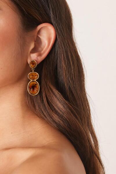 New Obsessions Oval Amber Stone Row Earrings
