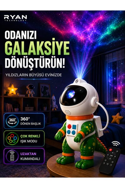 Ryan Galaxy Star Projector Night Light Astro Dino 360 °   Rotating Remote Controlled Children's Room Projector