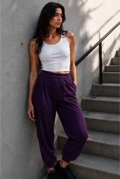 Rokka Moda Pileli Cepli Krep Jogger Pantolon