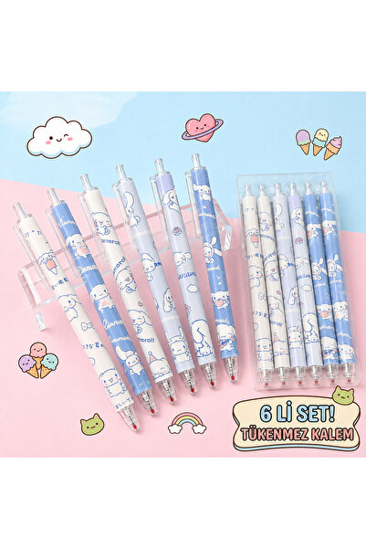 synshop 6’lı Kawaii Sevimli Tavşan Cinnamorolll Desenli Tükenmez Kalem Seti B...
