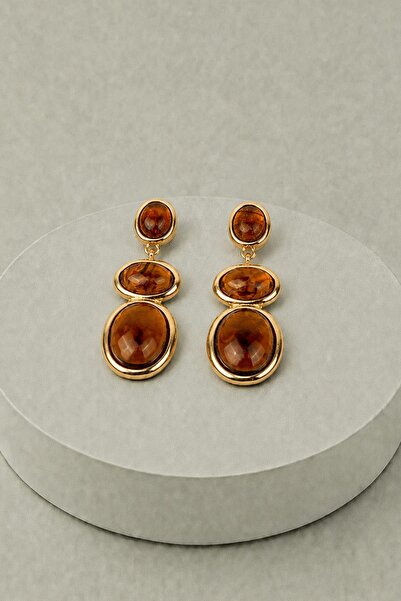 New Obsessions Oval Kehribar Taş Sıralı Küpe