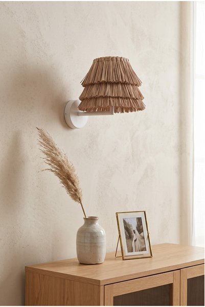 oceanpoint Handmade Natural Seagrass Bohemian Sconce - White L Arm Wall Lamp (20X22 cm)