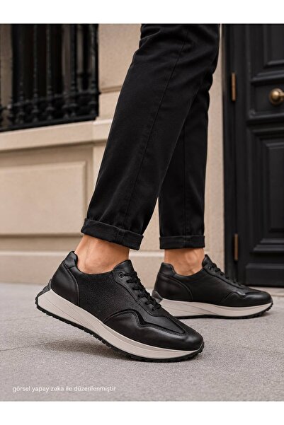 FOLGEN ONLINE Black Leather Men's Sports Casual Shoes