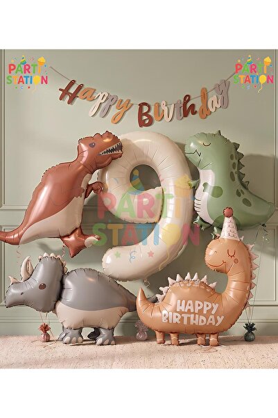 Parti Station Retro Dinosaur Concept Age 9 - 6-Piece Extra Large Birthday Bal...