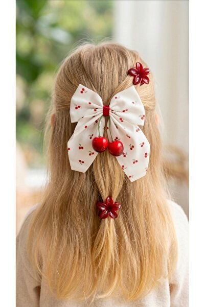 studyosercan2 Girl's Bowknot Hair Clip Set with 3 Bows and 2 Winter Accessories