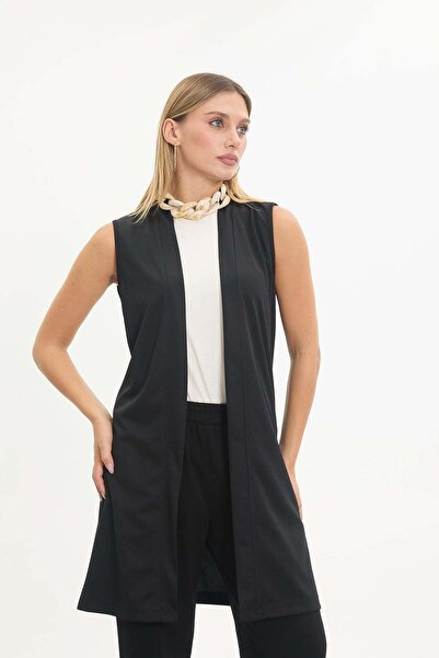 KADO OUTLET Women's long sleeveless casual cut stylish vest black