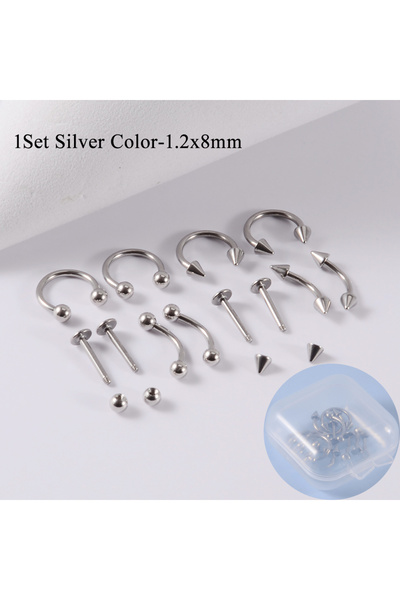 Choice4 1.2x8x3mm Silver Set 12pcs/Set Surgical Steel Silver Color Gold Plate...