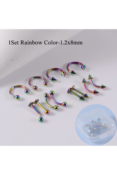 choice2 1.2x8x3mm Rainbow Set 12pcs/Set Surgical Steel Silver Color Gold Plat...