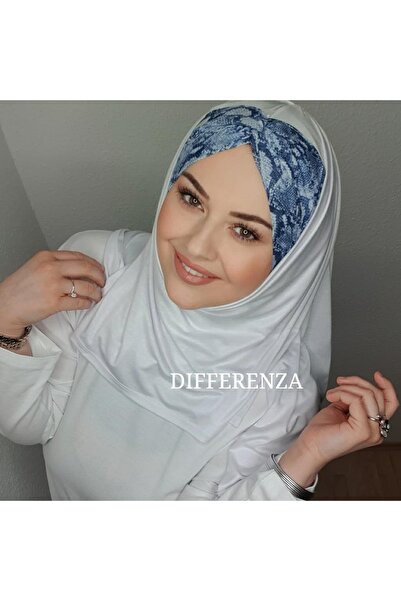 Differenza Crocodile Knot Combed Cotton Shawl - White Blue
